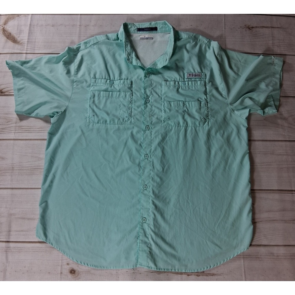 Columbia PFG Tamiami XXL Mint Green Omni-Shade UPF Fishing Shirt Short Sleeve